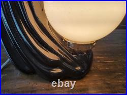 Vtg 1980's Art Deco Lamp Black Ceramic Woman's Face Hair Waterfall Sculpture
