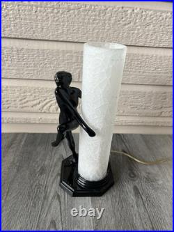 Vtg 1980s Art Deco Gloss Black Nude Woman Figure Glass Lamp
