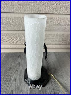 Vtg 1980s Art Deco Gloss Black Nude Woman Figure Glass Lamp