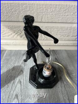 Vtg 1980s Art Deco Gloss Black Nude Woman Figure Glass Lamp