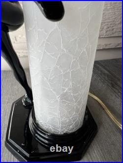 Vtg 1980s Art Deco Gloss Black Nude Woman Figure Glass Lamp