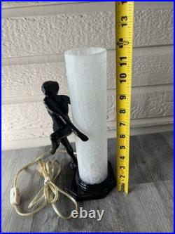 Vtg 1980s Art Deco Gloss Black Nude Woman Figure Glass Lamp