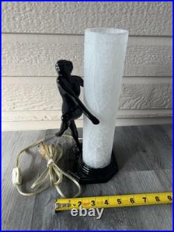 Vtg 1980s Art Deco Gloss Black Nude Woman Figure Glass Lamp