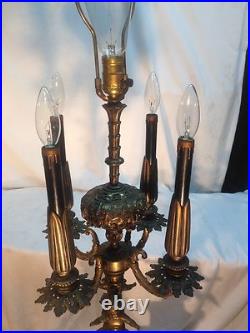 Vtg 20's Brass metal Marble Base Art Deco Candelabra Cherub Babies Candle Lamp