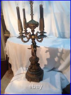 Vtg 20's Brass metal Marble Base Art Deco Candelabra Cherub Babies Candle Lamp