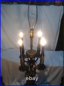 Vtg 20's Brass metal Marble Base Art Deco Candelabra Cherub Babies Candle Lamp