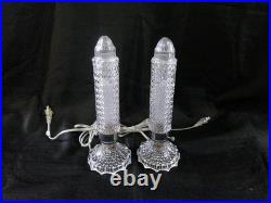 Vtg 30's Art Deco PAIR Clear Glass Skyscraper Torpedo Night Stand Boudoir Lamps