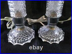 Vtg 30's Art Deco PAIR Clear Glass Skyscraper Torpedo Night Stand Boudoir Lamps