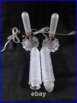 Vtg 30's Art Deco PAIR Clear Glass Skyscraper Torpedo Night Stand Boudoir Lamps