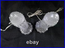 Vtg 30's Art Deco PAIR Clear Glass Skyscraper Torpedo Night Stand Boudoir Lamps