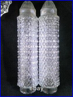 Vtg 30's Art Deco PAIR Clear Glass Skyscraper Torpedo Night Stand Boudoir Lamps