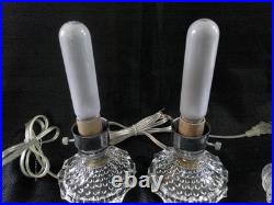 Vtg 30's Art Deco PAIR Clear Glass Skyscraper Torpedo Night Stand Boudoir Lamps