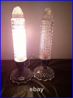 Vtg 30's Art Deco PAIR Clear Glass Skyscraper Torpedo Night Stand Boudoir Lamps