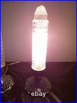 Vtg 30's Art Deco PAIR Clear Glass Skyscraper Torpedo Night Stand Boudoir Lamps