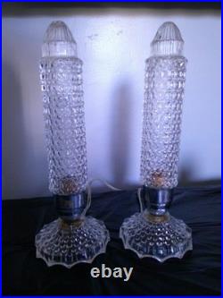 Vtg 30's Art Deco PAIR Clear Glass Skyscraper Torpedo Night Stand Boudoir Lamps