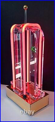 Vtg 80s Postmodern Large Retro Pop Art Deco Lucite Sculpture Neon Lamp Geometric