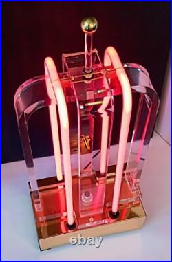 Vtg 80s Postmodern Large Retro Pop Art Deco Lucite Sculpture Neon Lamp Geometric