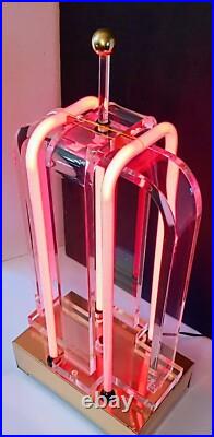 Vtg 80s Postmodern Large Retro Pop Art Deco Lucite Sculpture Neon Lamp Geometric