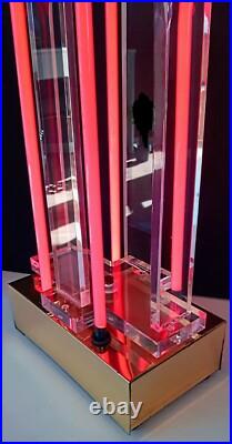 Vtg 80s Postmodern Large Retro Pop Art Deco Lucite Sculpture Neon Lamp Geometric