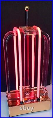 Vtg 80s Postmodern Large Retro Pop Art Deco Lucite Sculpture Neon Lamp Geometric