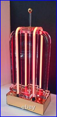 Vtg 80s Postmodern Large Retro Pop Art Deco Lucite Sculpture Neon Lamp Geometric
