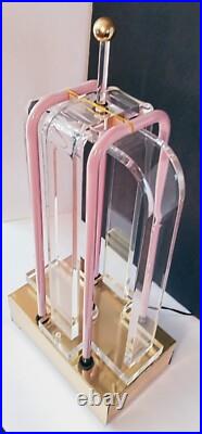 Vtg 80s Postmodern Large Retro Pop Art Deco Lucite Sculpture Neon Lamp Geometric