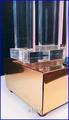 Vtg 80s Postmodern Large Retro Pop Art Deco Lucite Sculpture Neon Lamp Geometric