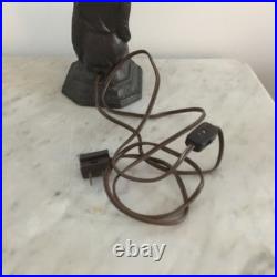 Vtg ART DECO Egyptian Revival Bronzed Spelter Figural Lamp With Globe Brain Shade