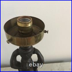 Vtg ART DECO Egyptian Revival Bronzed Spelter Figural Lamp With Globe Brain Shade