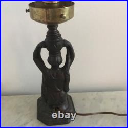 Vtg ART DECO Egyptian Revival Bronzed Spelter Figural Lamp With Globe Brain Shade