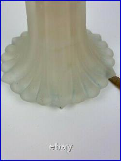 Vtg Antique Art Deco Boudoir Table Lamp Frosted Glass Airbrushed Blue Accents