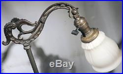 Vtg Antique Bridge Arm Floor Lamp Art Deco Glass Cast Iron 2-1/4 Fitter Shade