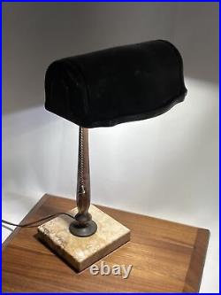Vtg Antique Industrial Copper Desk Lamp Marble Art Deco MCM Roll Top Emeralite