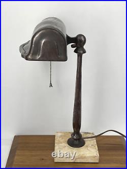 Vtg Antique Industrial Copper Desk Lamp Marble Art Deco MCM Roll Top Emeralite