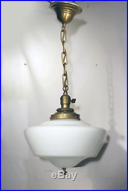 Vtg Antique School Light Fixture Chandelier Lamp Glass Art Deco Brass Ceiling