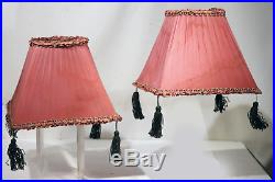 Vtg Antique Silk Lamp Shade Pair Black Tassel Victorian Fabric Art Deco