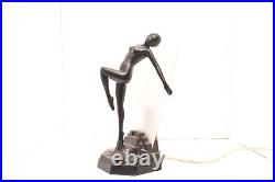 Vtg Art Deco ATQ Dancer Nude Women Nymph Figural Accent Table Lamp 15.25 Glass