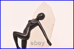 Vtg Art Deco ATQ Dancer Nude Women Nymph Figural Accent Table Lamp 15.25 Glass