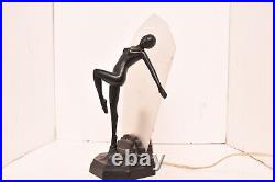 Vtg Art Deco ATQ Dancer Nude Women Nymph Figural Accent Table Lamp 15.25 Glass