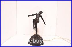 Vtg Art Deco ATQ Dancer Nude Women Nymph Figural Accent Table Lamp 15.25 Glass