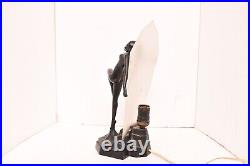 Vtg Art Deco ATQ Dancer Nude Women Nymph Figural Accent Table Lamp 15.25 Glass