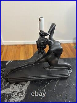 Vtg Art Deco Cast Metal Nymph Lamp Nude Splits Armor Black Frankart 1930s