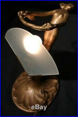 Vtg Art Deco Chandler ll or Nude Lady Lamp Spelter With Fan Bronze