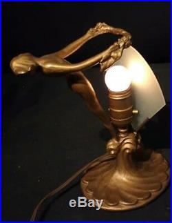 Vtg Art Deco Chandler ll or Nude Lady Lamp Spelter With Fan Bronze