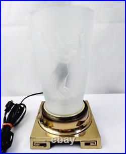 Vtg Art Deco Frosted Glass Lalique Type Table Lamp Woman Harvesting & Dancing