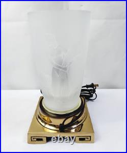 Vtg Art Deco Frosted Glass Lalique Type Table Lamp Woman Harvesting & Dancing