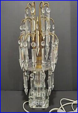 Vtg Art Deco HOLLYWOOD REGENCY Crystal Glass Prisms WATERFALL 4-TIER Table Lamp