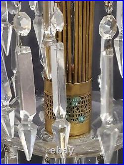 Vtg Art Deco HOLLYWOOD REGENCY Crystal Glass Prisms WATERFALL 4-TIER Table Lamp