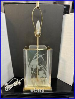 Vtg. Art Deco Hollywood Regency Frederick Raymond Etched Floral Table Lamp