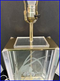 Vtg. Art Deco Hollywood Regency Frederick Raymond Etched Floral Table Lamp